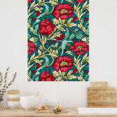 William Morris geïnspireerd door Red Flowers Patte Poster (Keuken)