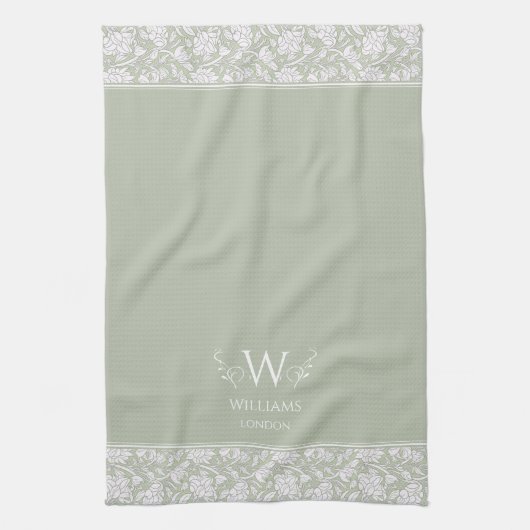 William Morris Geïnspireerd Grijs Groen Bloemen Cu Theedoek (Verticaal)