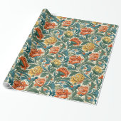 William Morris geïnspireerd koper pastel groen gee Cadeaupapier (Uitgerold)
