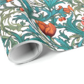 William Morris geïnspireerd koper roze gele bloeme Cadeaupapier (Rol Hoek)