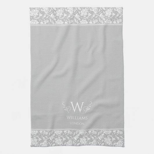 William Morris Geïnspireerd Lichtgrijs Bloemen Cus Theedoek (Verticaal)