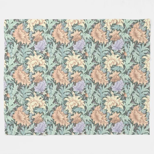 William Morris Geïnspireerd pastel groene perzik i Fleece Deken (Voorkant (Horizontaal))