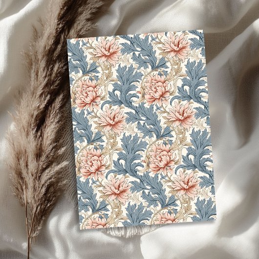 William Morris geïnspireerd pastelblauw bord roze Tissuepapier