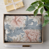 William Morris geïnspireerd pastelblauw bord roze Tissuepapier (Geschenk)