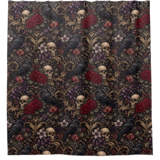 William Morris geïnspireerd patroon gothic schedel Douchegordijn (Voorkant)