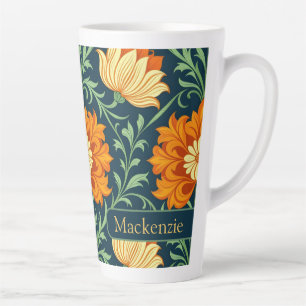 William Morris geïnspireerd patroon oranje bloem Latte Mok
