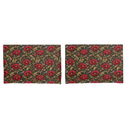 William Morris geïnspireerd patroon rode klaproos Kussensloop (Voorkant-Set)