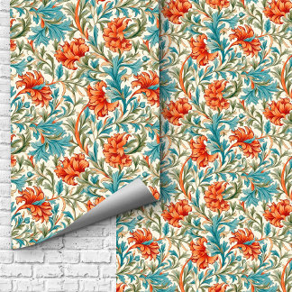 William Morris geïnspireerd terracotta pastel blau Behang