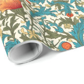 William Morris geïnspireerd terracotta pastel blau Cadeaupapier (Rol Hoek)