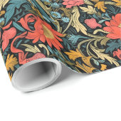 William Morris geïnspireerd terracotta pastel blau Cadeaupapier (Rol Hoek)