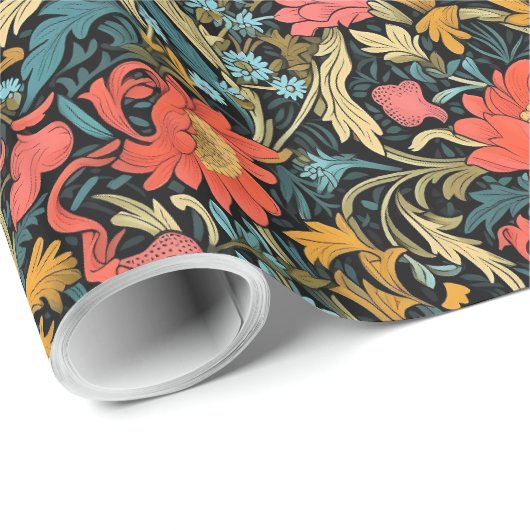 William Morris geïnspireerd terracotta pastel blau Cadeaupapier (Rol Hoek)