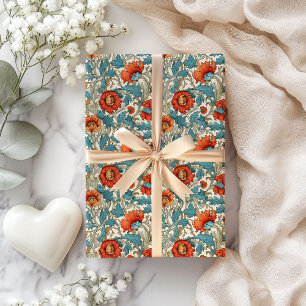 William Morris geïnspireerd terracotta pastel blau Cadeaupapier