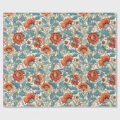 William Morris geïnspireerd terracotta pastel blau Cadeaupapier (Vlak)