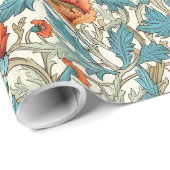 William Morris geïnspireerd terracotta pastel blau Cadeaupapier (Rol Hoek)