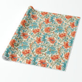 William Morris geïnspireerd terracotta pastel blau Cadeaupapier (Uitgerold)