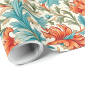 William Morris geïnspireerd terracotta pastel blau Cadeaupapier (Rol Hoek)