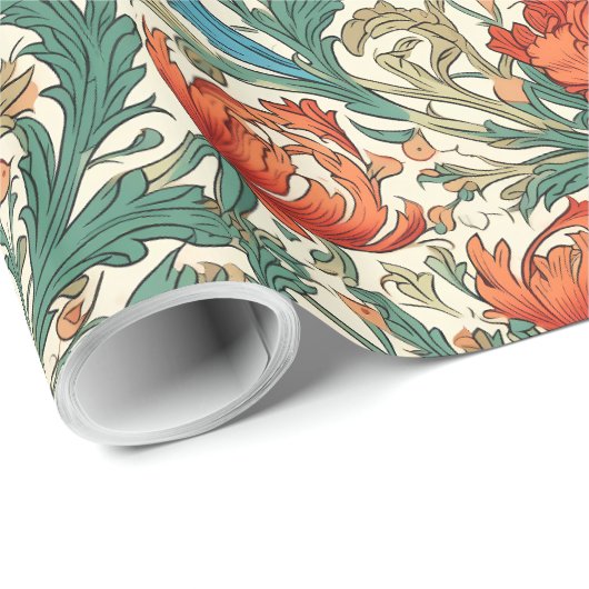William Morris geïnspireerd terracotta pastel groe Cadeaupapier (Rol Hoek)