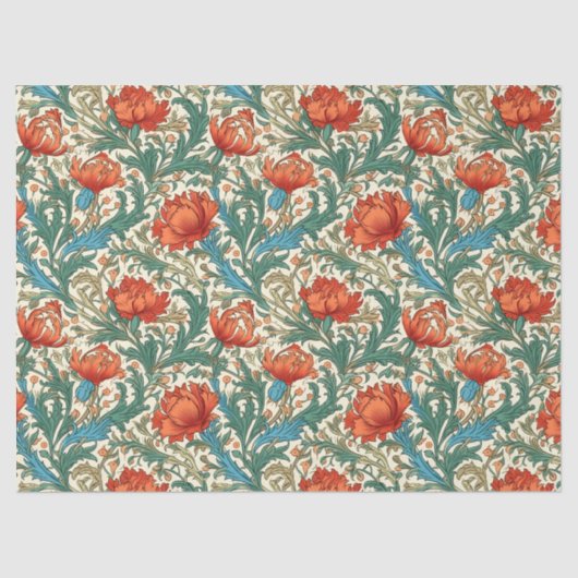 William Morris geïnspireerd terracotta pastel groe Tissuepapier (Voorkant)