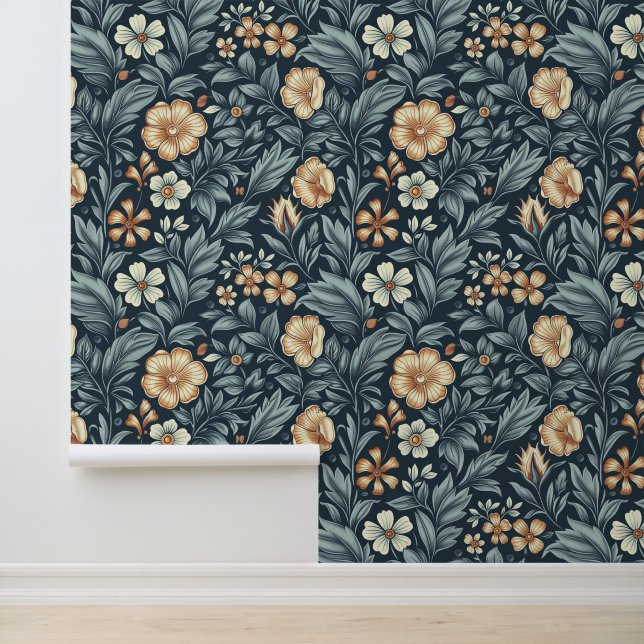 William Morris geïnspireerde botanische stijlpatro Behang (Applicatie)