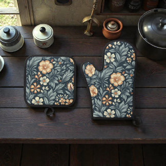 William Morris geïnspireerde botanische stijlpatro Ovenwant & Pannenlap Set