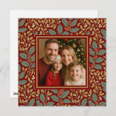 William Morris geïnspireerde Holly Square-foto Feestdagenkaart (Voorkant / Achterkant)