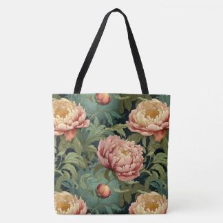 William Morris-geïnspireerde Peony Floral Patterne Tote Bag