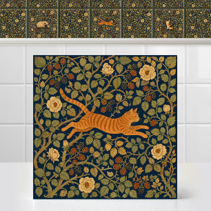 William Morris gember tabby kat springende prieel Tegeltje