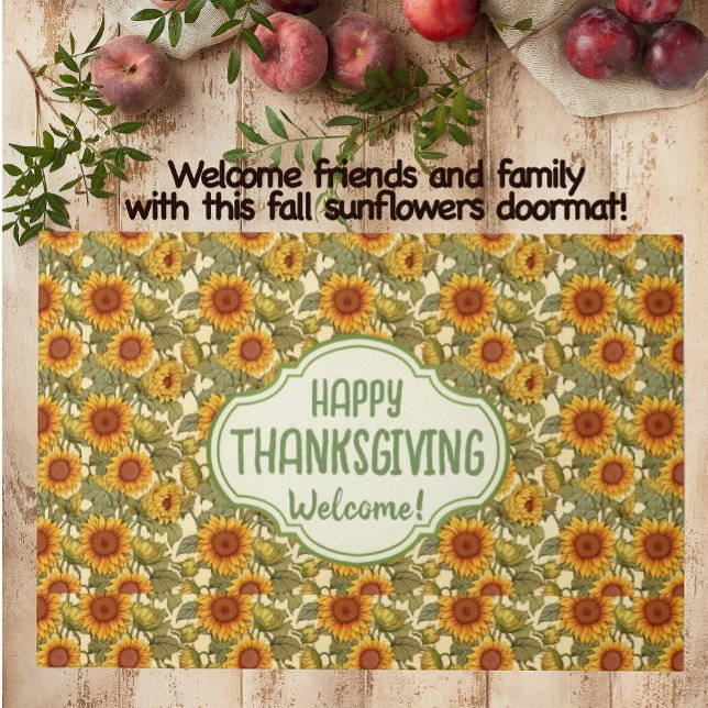 William Morris Gepersonaliseerd Thanksgiving Zonne Deurmat (Cheery autumn sunflowers welcome friends and family)
