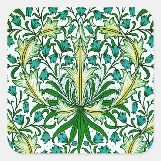 William Morris Gold Aqua Floral Wallpaper Vierkante Sticker (Voorkant)