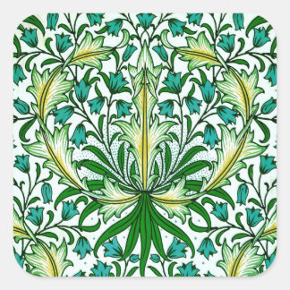 William Morris Gold Aqua Floral Wallpaper Vierkante Sticker