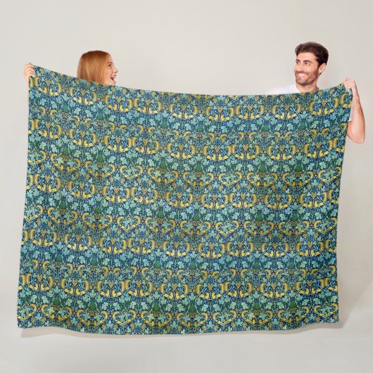 William Morris Gold Green Blue Fleece Deken (In situ)