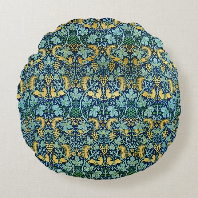William Morris  Gold Green Blue Rond Kussen (Voorkant)