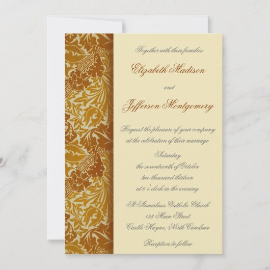 William Morris Gold Leaves Wedding Invitation Kaart (Voorkant)