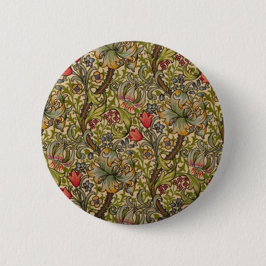 William Morris Golden Lilly Floral Design Ronde Button 5,7 Cm (Voorkant)