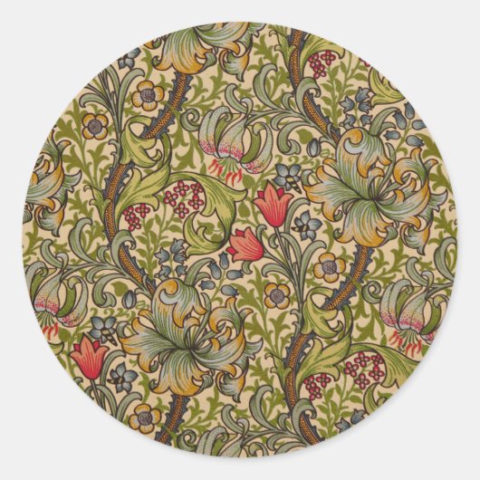 William Morris Golden Lily Antiek Ronde Sticker (Voorkant)