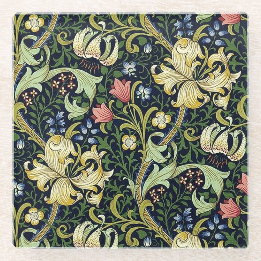 William Morris Golden Lily Bloemen Patroon Glazen Onderzetter (Voorkant)