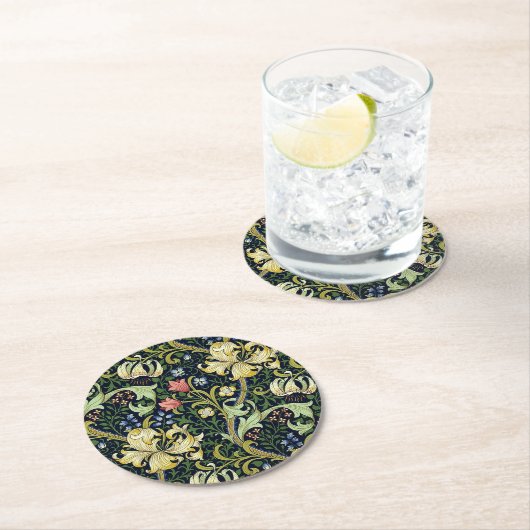 William Morris Golden Lily Bloemen Patroon Ronde Kartonnen Onderzetter (Insitu)