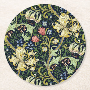 William Morris Golden Lily Bloemen Patroon Ronde Kartonnen Onderzetter