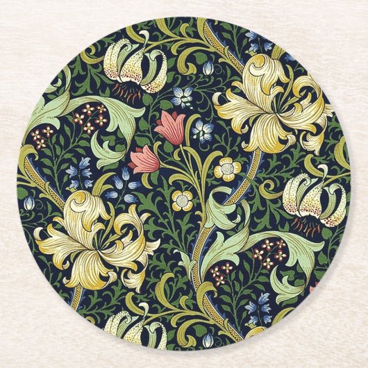 William Morris Golden Lily Bloemen Patroon Ronde Kartonnen Onderzetter (Voorkant)
