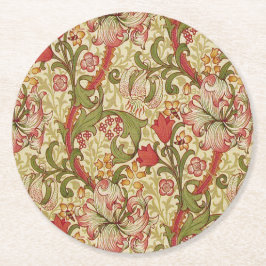 William Morris Golden Lily Bloemen Patroon Ronde Kartonnen Onderzetter