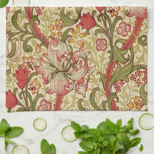 William Morris Golden Lily Bloemen Patroon Theedoek (Gevouwen)