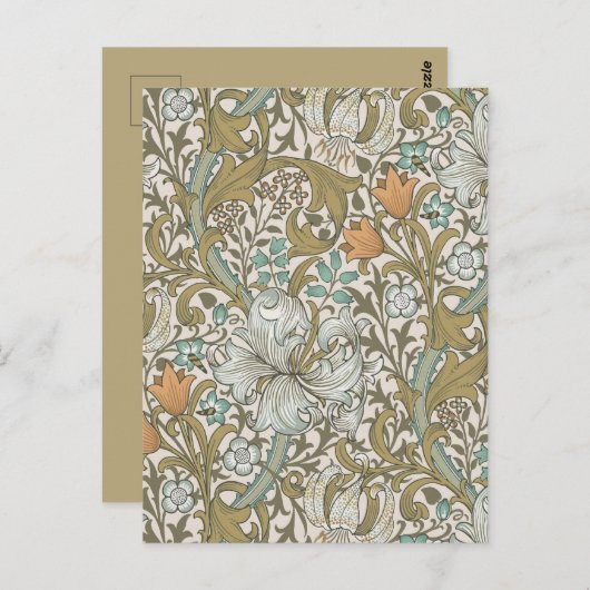 William Morris Golden Lily Blue Gold Classic Briefkaart (Voorkant / Achterkant)
