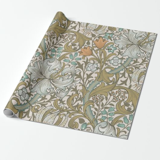 William Morris Golden Lily Blue Gold Classic Cadeaupapier (Uitgerold)