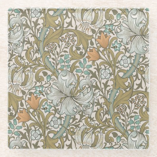 William Morris Golden Lily Blue Gold Classic Glazen Onderzetter (Voorkant)
