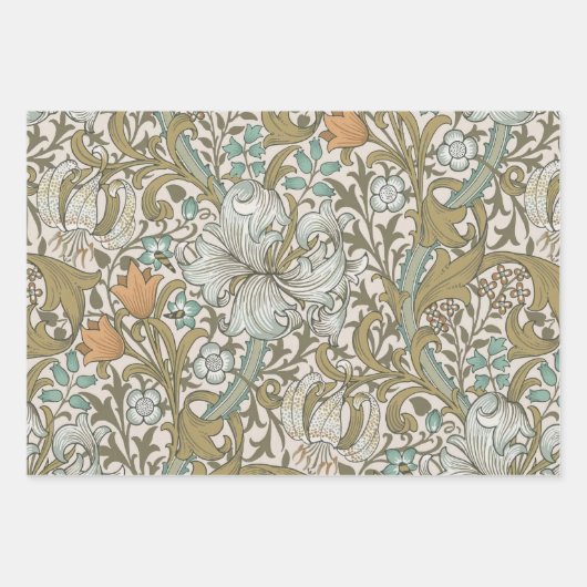 William Morris Golden Lily Blue Gold Classic Inpakpapier Vel (Voorkant)