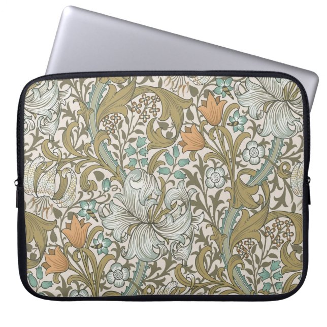 William Morris Golden Lily Blue Gold Classic Laptop Sleeve (Voorkant)