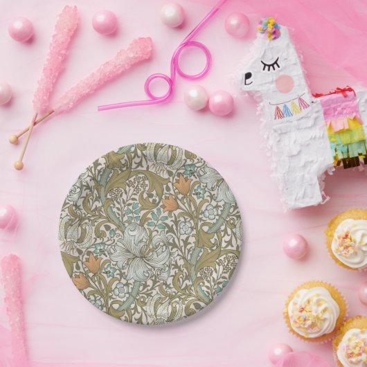 William Morris Golden Lily Blue Gold Classic Papieren Bordje (Feest)