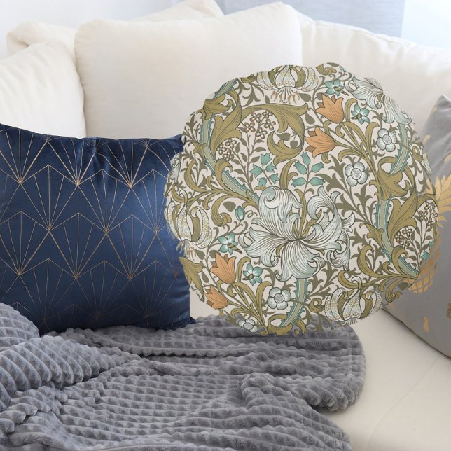 William Morris Golden Lily Blue Gold Classic Rond Kussen (Creator heeft geüpload)