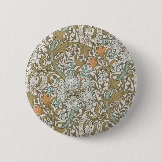 William Morris Golden Lily Blue Gold Classic Ronde Button 5,7 Cm (Voorkant)