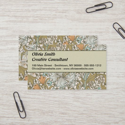 William Morris Golden Lily Blue Gold Classic Visitekaartje (Voorkant / Achterkant in situ)